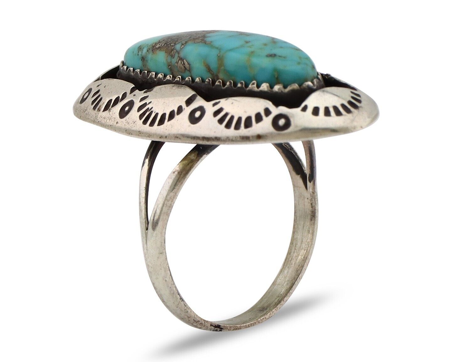 Navajo Ring 925 Silver Natural Kingman Turquoise Native American Artist C.80's