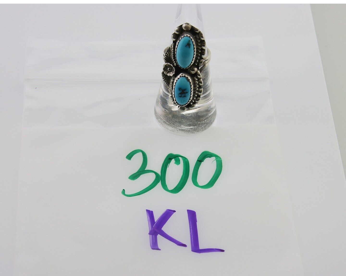 Navajo Ring 925 Silver Natural Blue Turquoise Native Artist Signed SC C.80's
