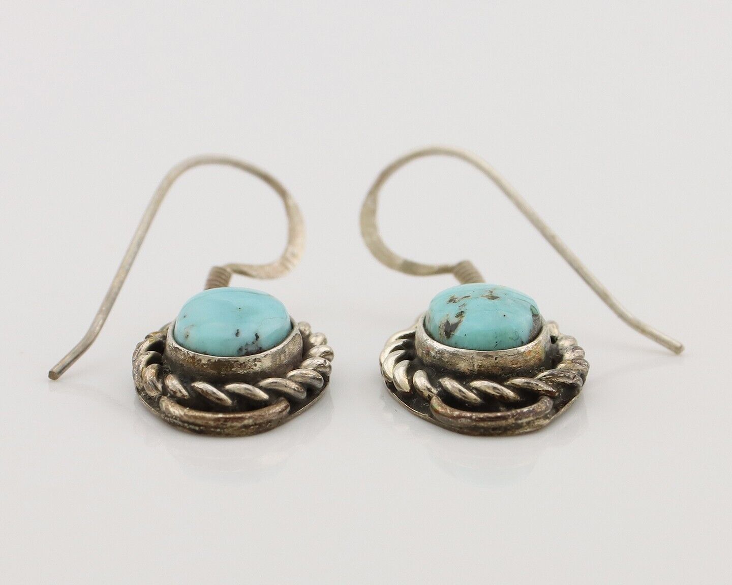 Navajo Earrings 925 Silver Natural Blue Turquoise Native American Artist C.80s