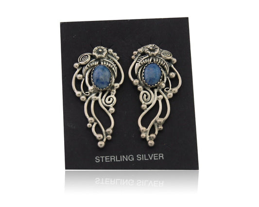 Navajo Dangle Earrings 925 Silver Natural Denim Lapis Native American Artist C80