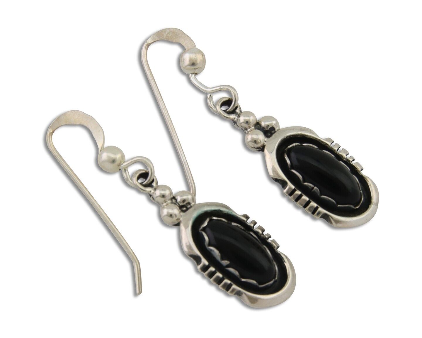 Navajo Dangle Earrings 925 Silver Natural Black Onyx Native American C.80's