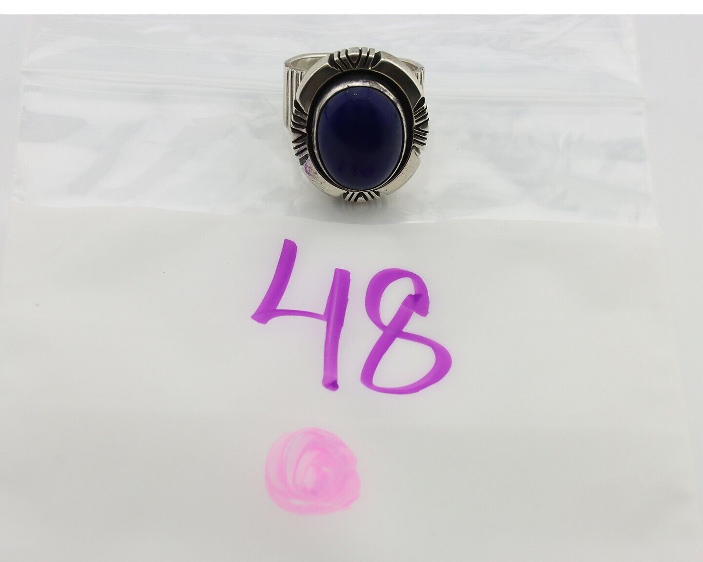 Navajo Ring 925 Silver Natural Blue Lapis Lazuli Artist Signed JA C.80's