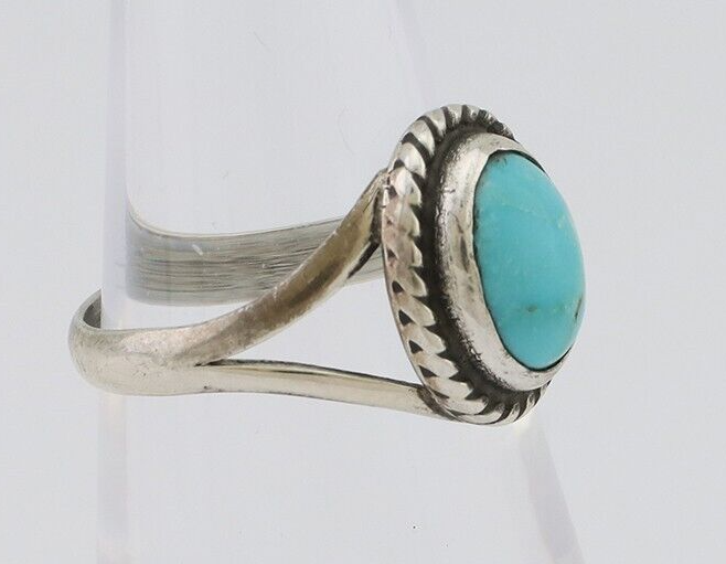 Navajo Ring 925 Silver Kingman Turquoise Native American Artist C.80's