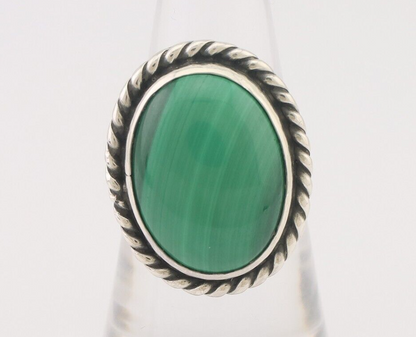 Navajo Ring 925 Silver Natural Malachite Native American Artist Size 7.0 C.80's