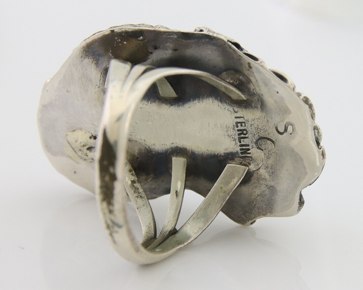 Navajo Ring 925 Silver Natural Blue Turquoise Artist Signed SC C.80's Size 4.75