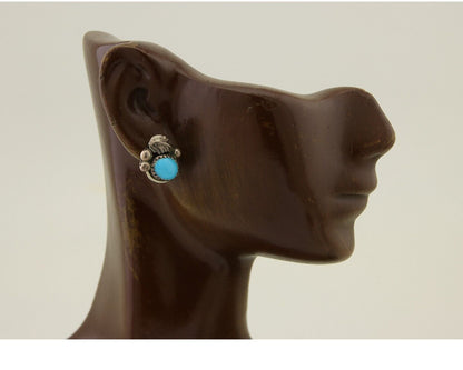 Navajo Handmade Earrings 925 Silver Blue Turquoise Artist Signed BJ C.80s