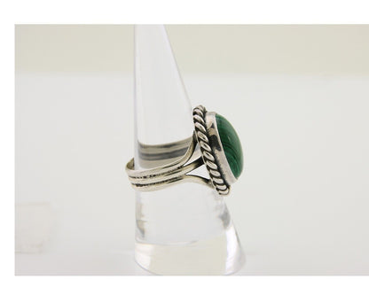 Navajo Ring 925 Silver Natural Malachite Native American Artist C.80's