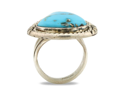 Navajo Ring 925 Silver Natural Mined Blue Gem Turquoise Native Artist C.80's