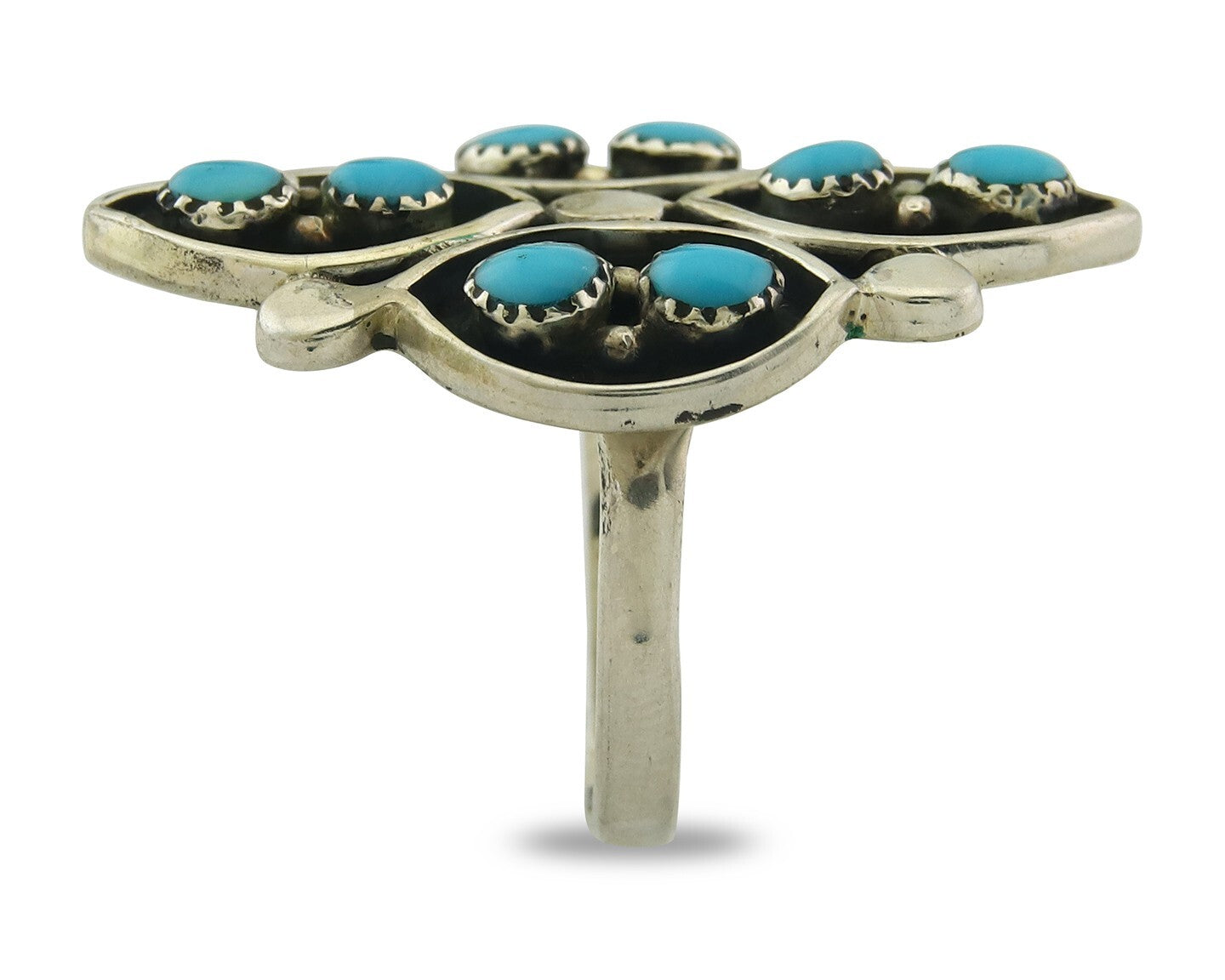 Vintage Zuni Ring 925 Sterling Authentic Natural Turquoise Native Artist Sz 7.75