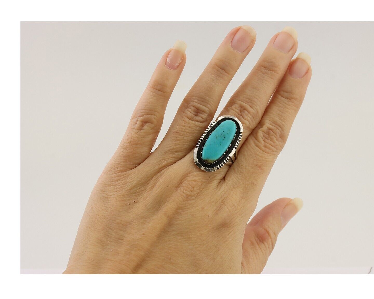 Navajo Ring 925 Silver Blue Turquoise Artist Signed William Denetdale C.80's