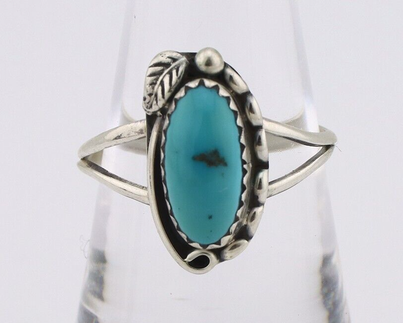 Navajo Ring 925 Silver Sleeping Beauty Turquoise Artist Signed SC C.80's