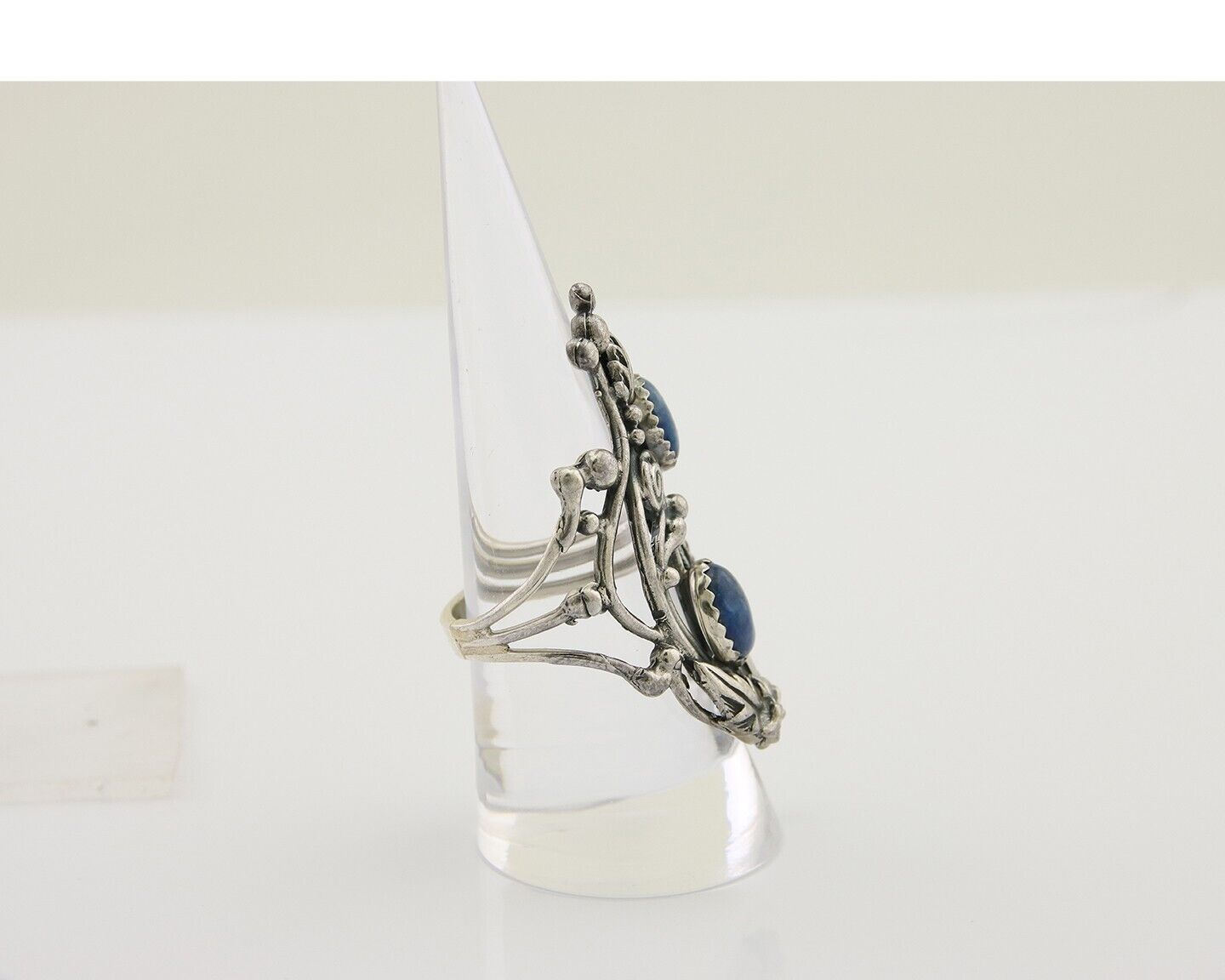 Navajo Ring 925 Silver Natural Denim Lapis Artist Signed Prairie Fire C.80's