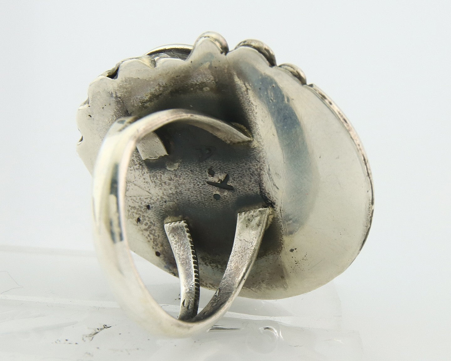 Traditional Navajo Ring Sterling Silver Authentic Turquoise Signed AY Size 7.0