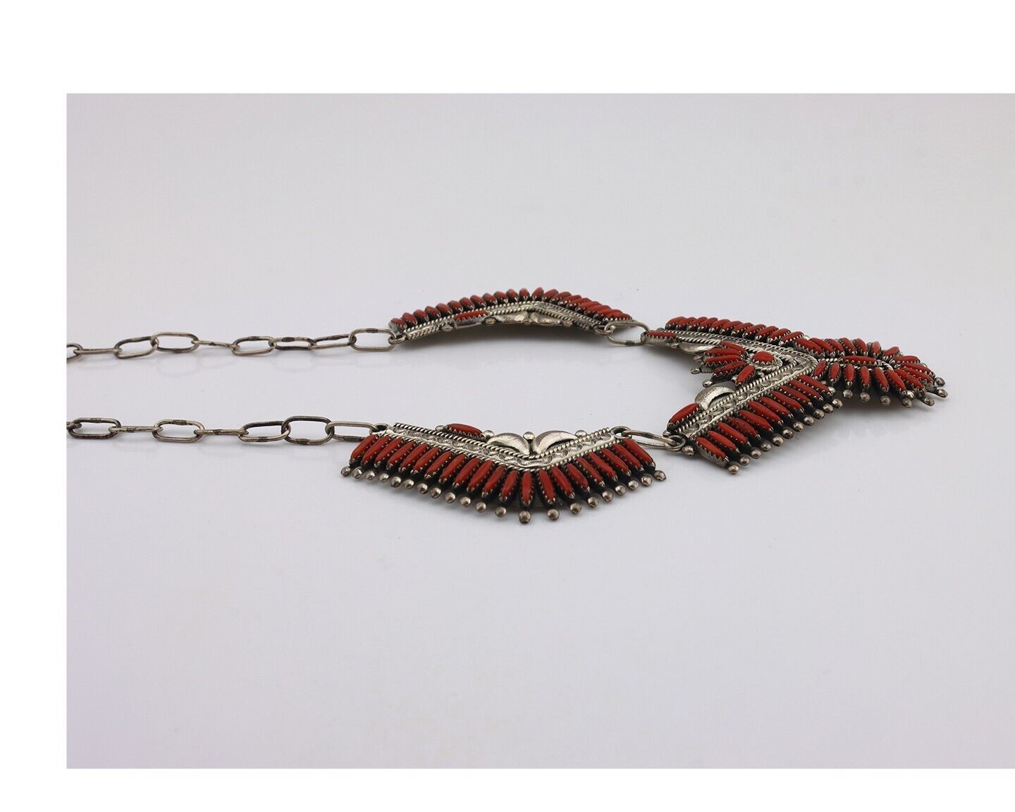 Navajo Necklace 925 Silver Mediterranean Coral Handmade Signed FM Begay C.80's