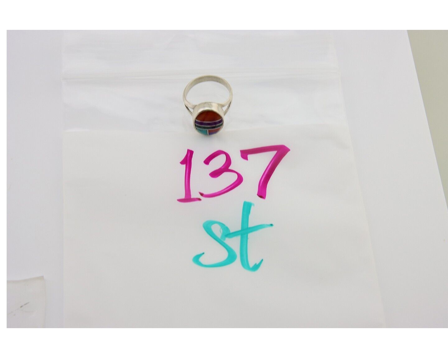 Navajo Ring 925 Sterling Silver Natural Gemstones Artist Signed Sunrise C.80's