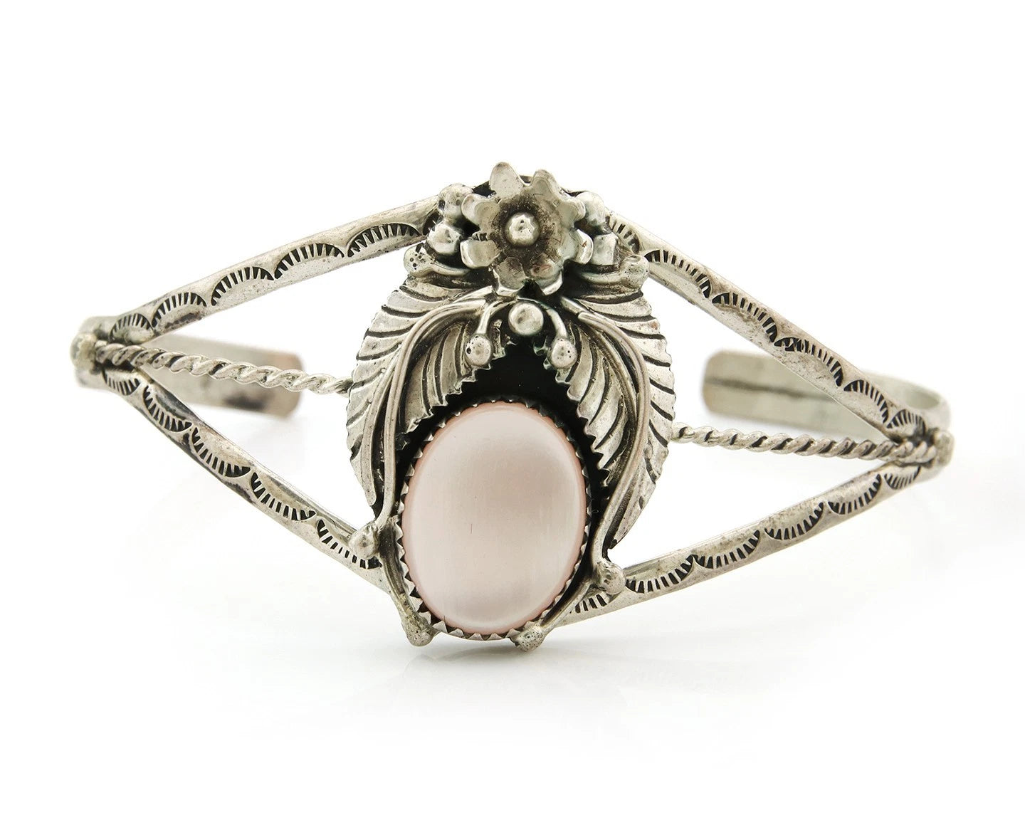 Navajo Cuff Bracelet Sterling Silver Authentic Pink Muscle Artist Signed EP