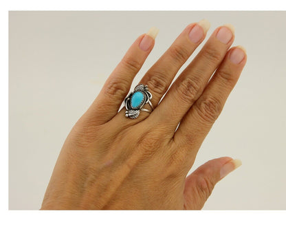 Navajo Ring 925 Sterling Silver Natural Turquoise Native American Artist C.80's
