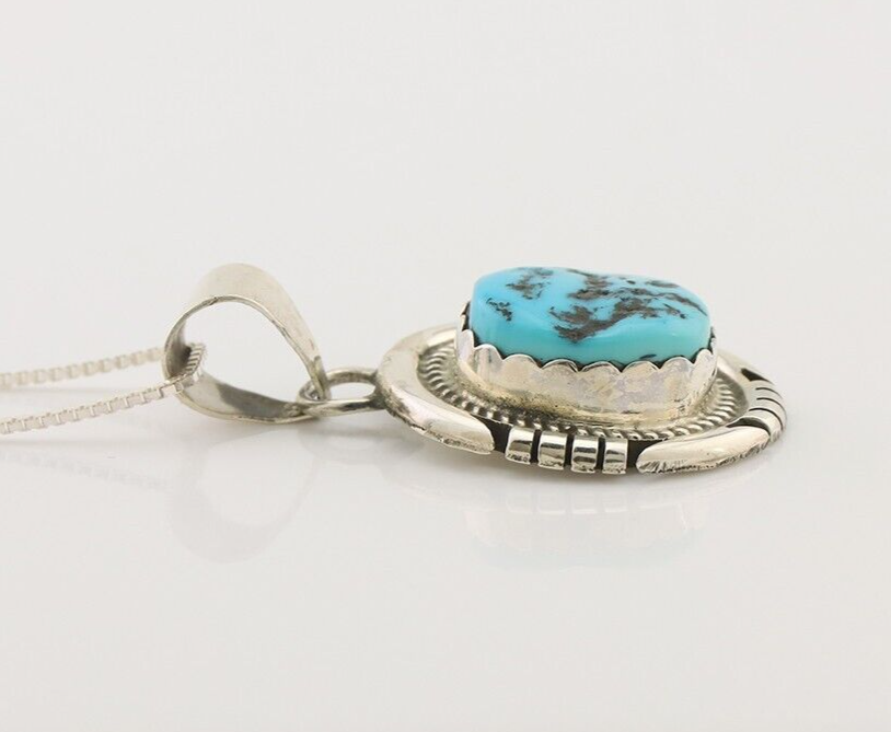 Navajo Necklace 925 Silver Sleeping Beauty Turquoise Signed Jon McCray C.85