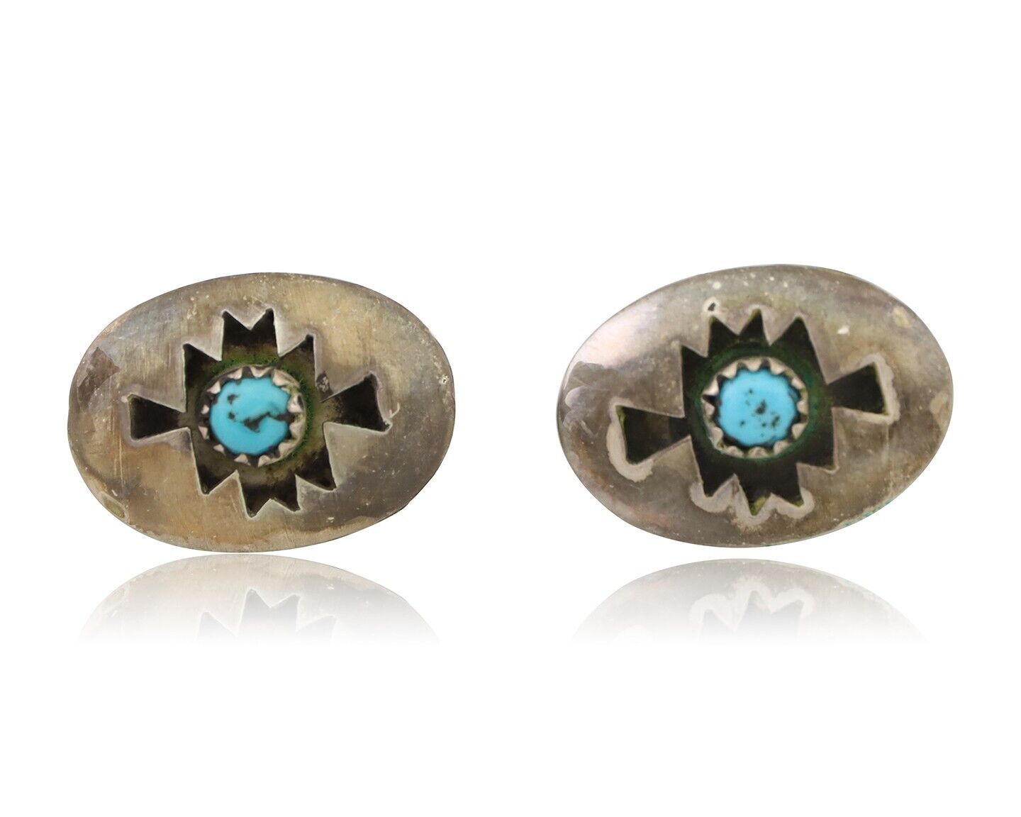 Navajo Hand Cut Earrings 925 Silver Natural Turquoise Native Artist C.80's