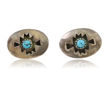 Navajo Hand Cut Earrings 925 Silver Natural Turquoise Native Artist C.80's