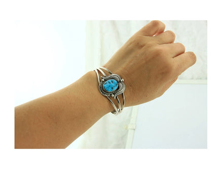 Navajo Cuff Bracelet 925 Sterling Silver Turquoise Vintage Signed MLS