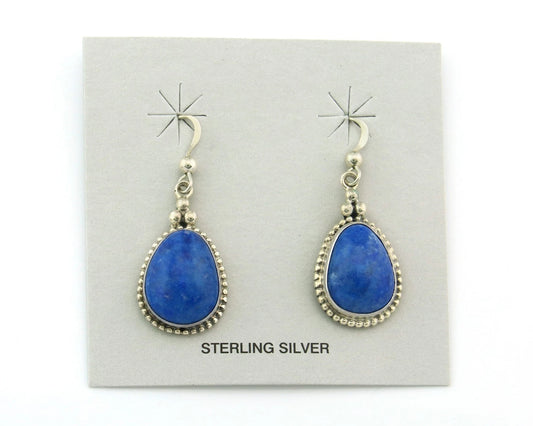 Navajo Dangle Earrings Sterling Silver Lapis Signed Arnold Malony