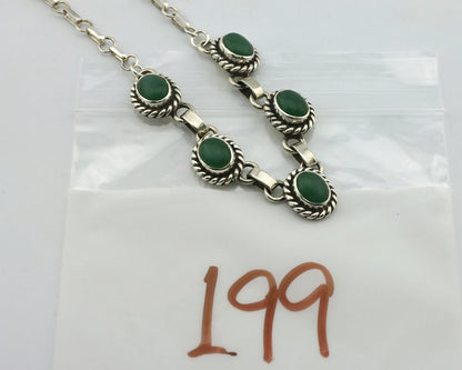 Navajo Necklace .925 Silver Natural Green Jade Native American Artist C.80's