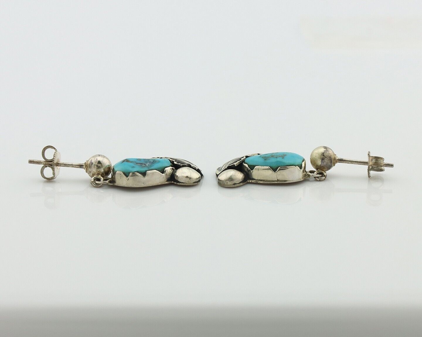 Zuni Dangle Handmade Earrings 925 Silver Blue Turquoise Native Artist C.80's