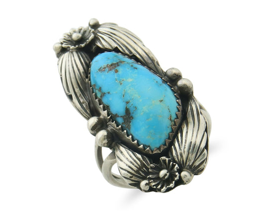 Traditional Navajo Ring Sterling Silver Authentic Turquoise Handmade Size 6.5