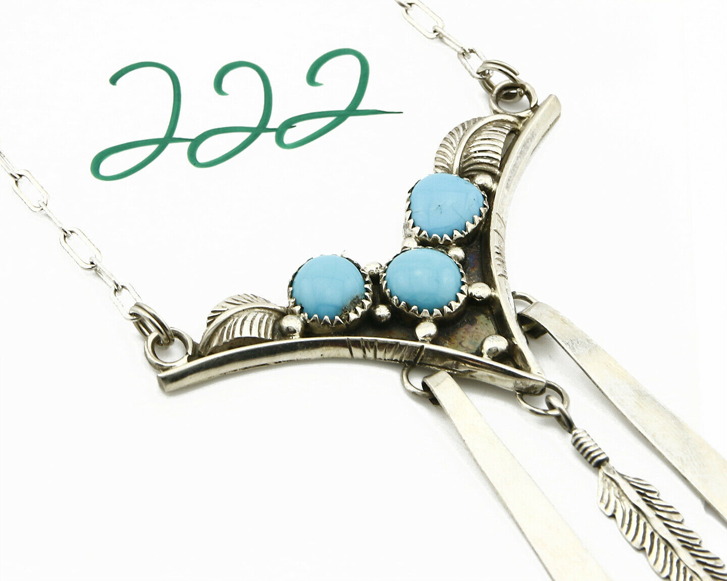 Navajo Signed S Natural Powder Blue Turquoise .925 SOLID Silver Necklace