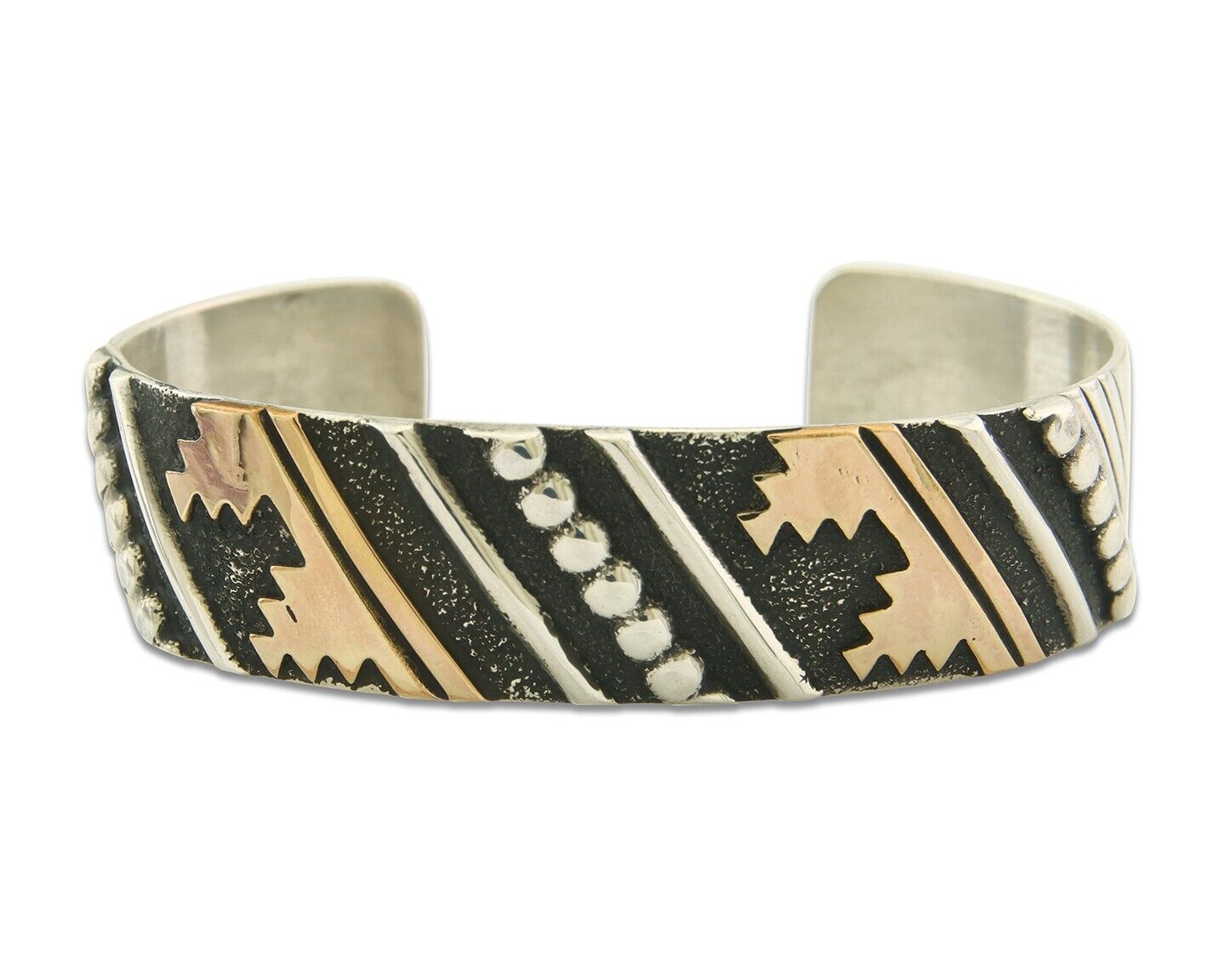 Navajo Bracelet Gold & 925 Silver Handmade 16 mm Wide Signed Thomas Singer C80s