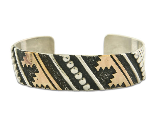 Navajo Bracelet Gold & 925 Silver Handmade 16 mm Wide Signed Thomas Singer C80s