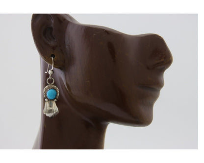 Navajo Earrings 925 Silver Blue Turquoise Artist Signed Kee Tsosie C.80's