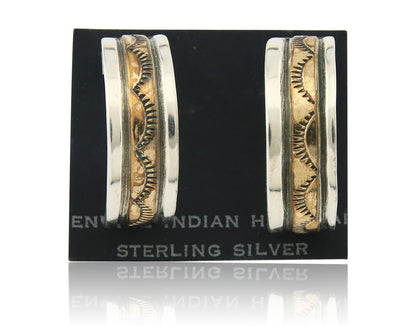 Navajo Hoop Earrings Sterling Silver & Gold Vintage Handmade Signed E