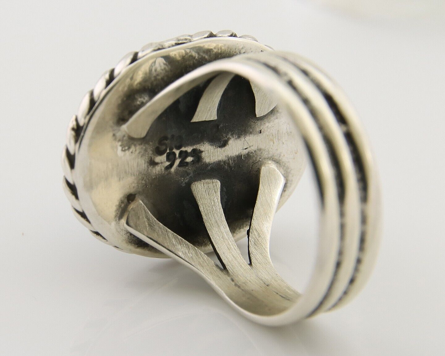 Navajo Ring 925 Silver Natural Malachite Native American Artist C.80's