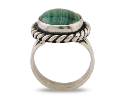 Navajo Ring 925 Silver Natural Malachite Native American Artist C.80's