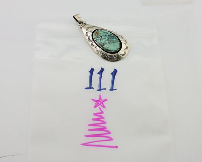 Navajo Pendant 925 Silver Blue Turquoise Artist Signed MC C.80's