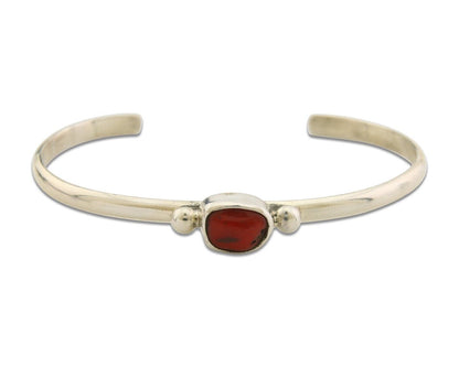 Navajo Bracelet .925 Silver Natural Red Coral Cuff Native American Artist C.80's