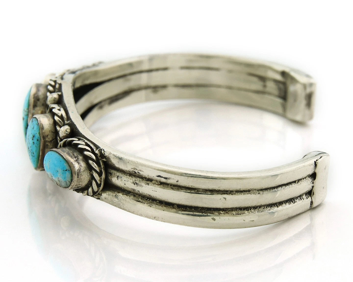 Navajo Cuff Bracelet Sterling Silver Turquoise Handmade Vintage Signed JN