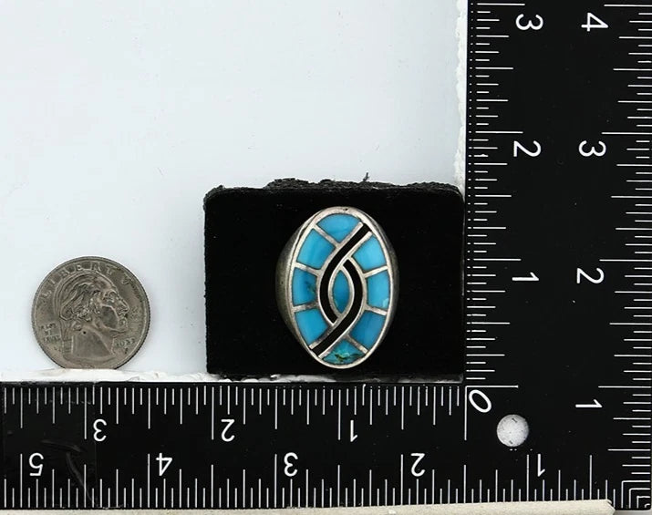 Men Zuni Ring Sterling Silver Natural Turquoise Vintage Size 13