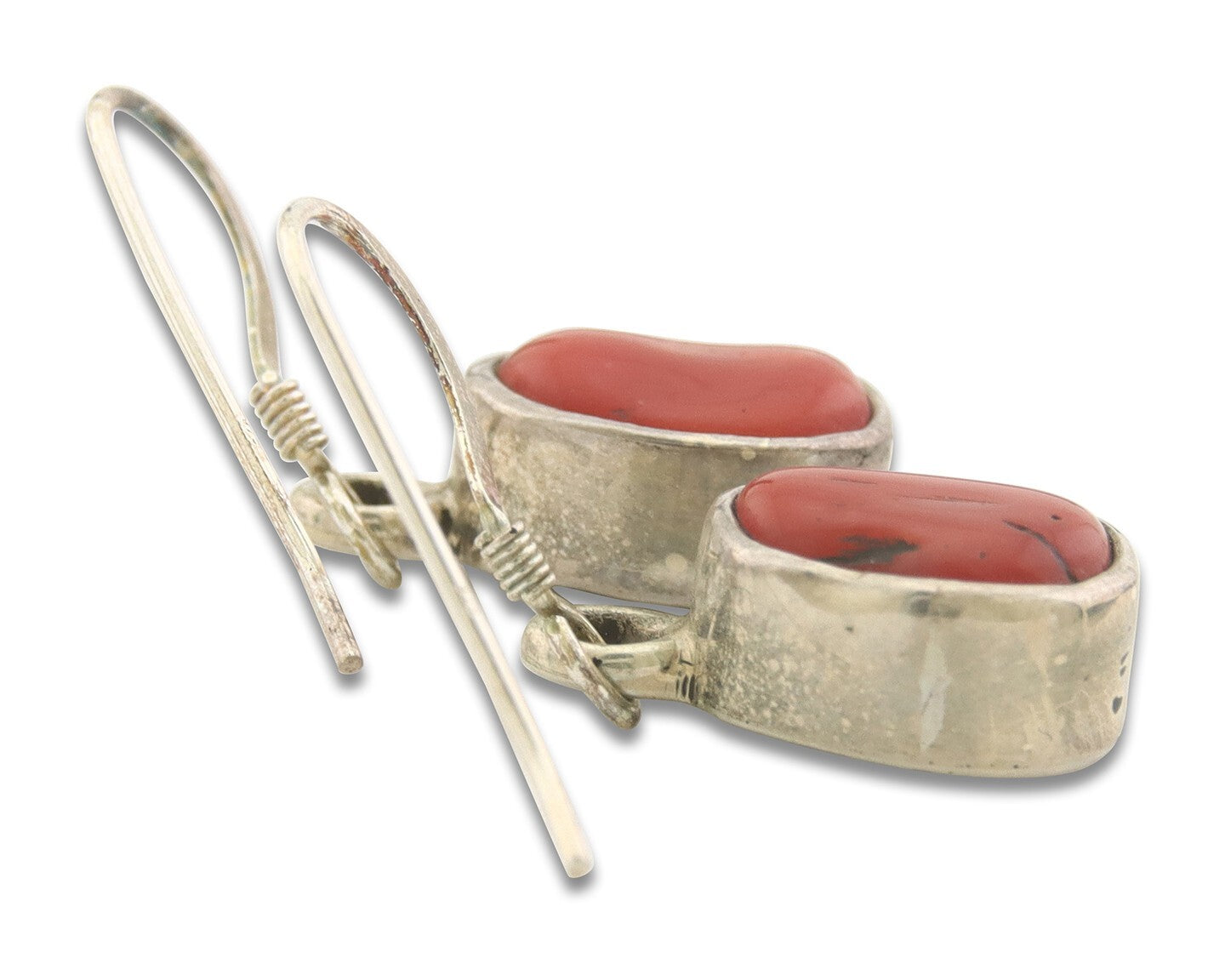 Navajo Earrings 925 Silver Natural Coral Native American Artist C.80's