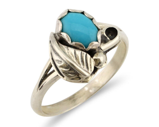 Navajo Ring .925 Silver Sleeping Beauty Turquoise Native American Artist C.80's