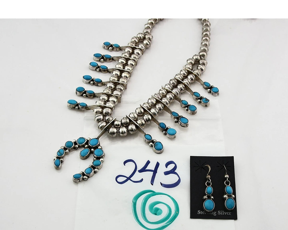 Navajo Squash Necklace Natural Turquoise Vintage Handmade Native Artist C.80's