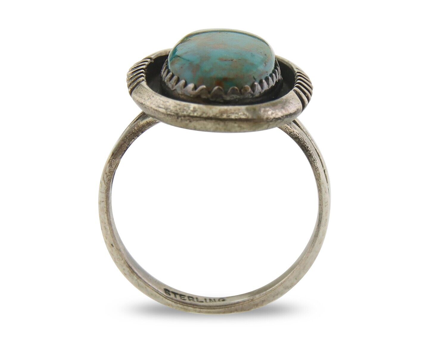 Navajo Ring 925 Sterling Natural Blue Turquoise Native Artist C.80's Size 6.25