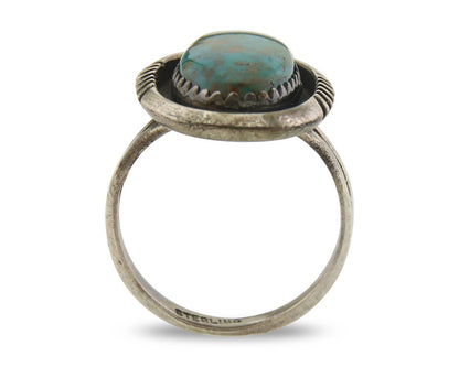 Navajo Ring 925 Sterling Natural Blue Turquoise Native Artist C.80's Size 6.25