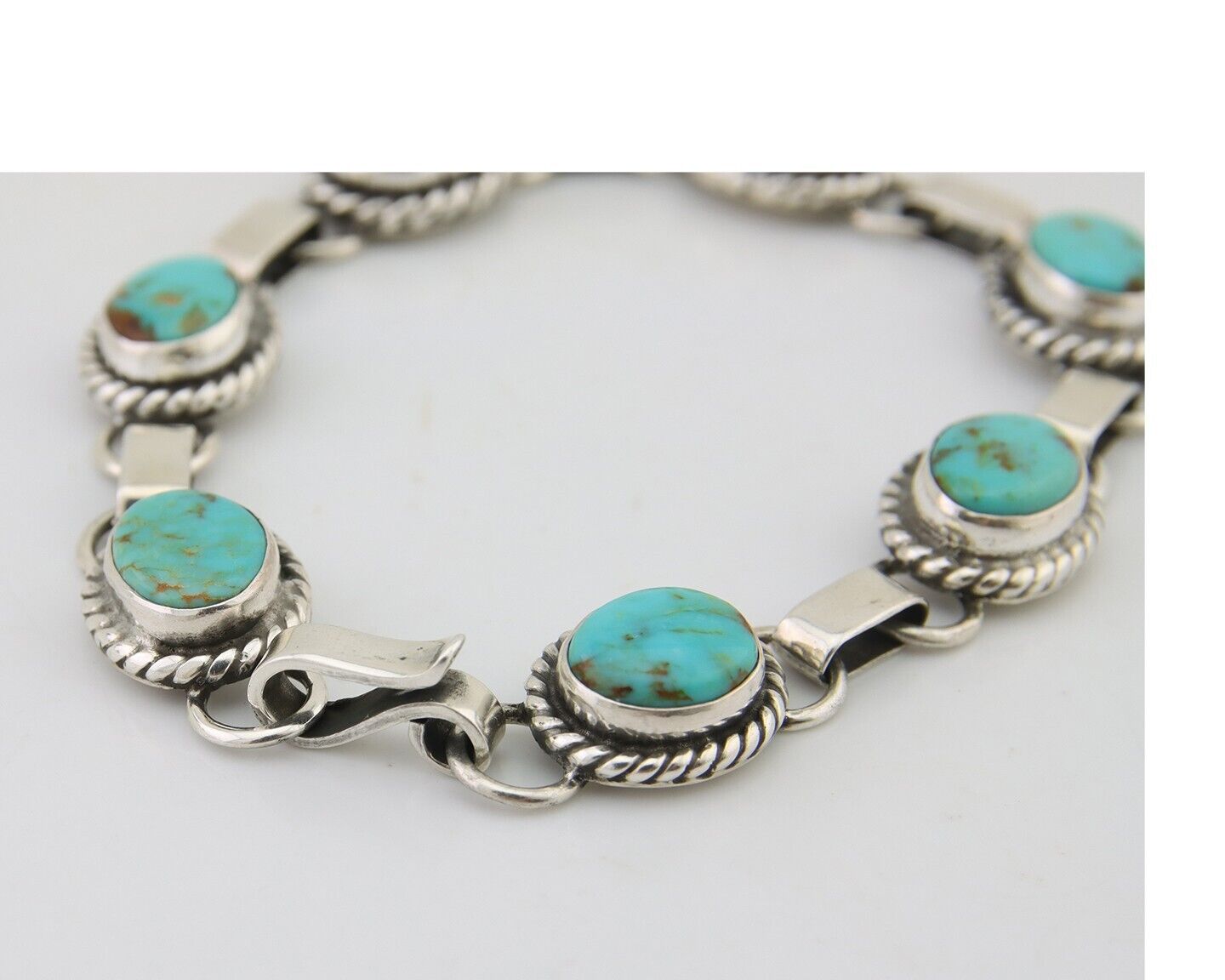 Navajo Bracelet 925 Silver Natural Blue Turquoise Native American Artist C.80's