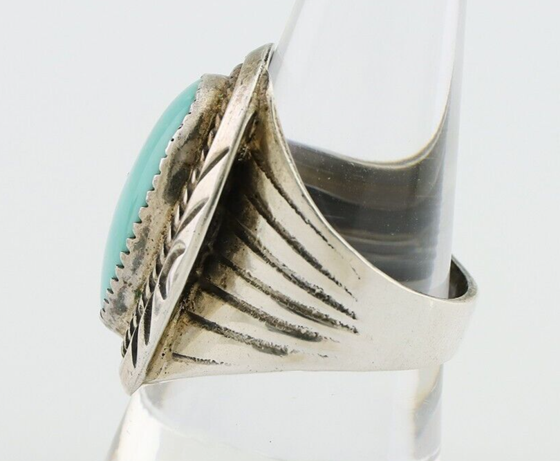 Navajo Ring 925 Silver Kingman Turquoise Artist Signed JMC C.80's