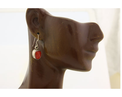 Navajo Earrings 925 Silver Natural Coral Native American Artist C.80's