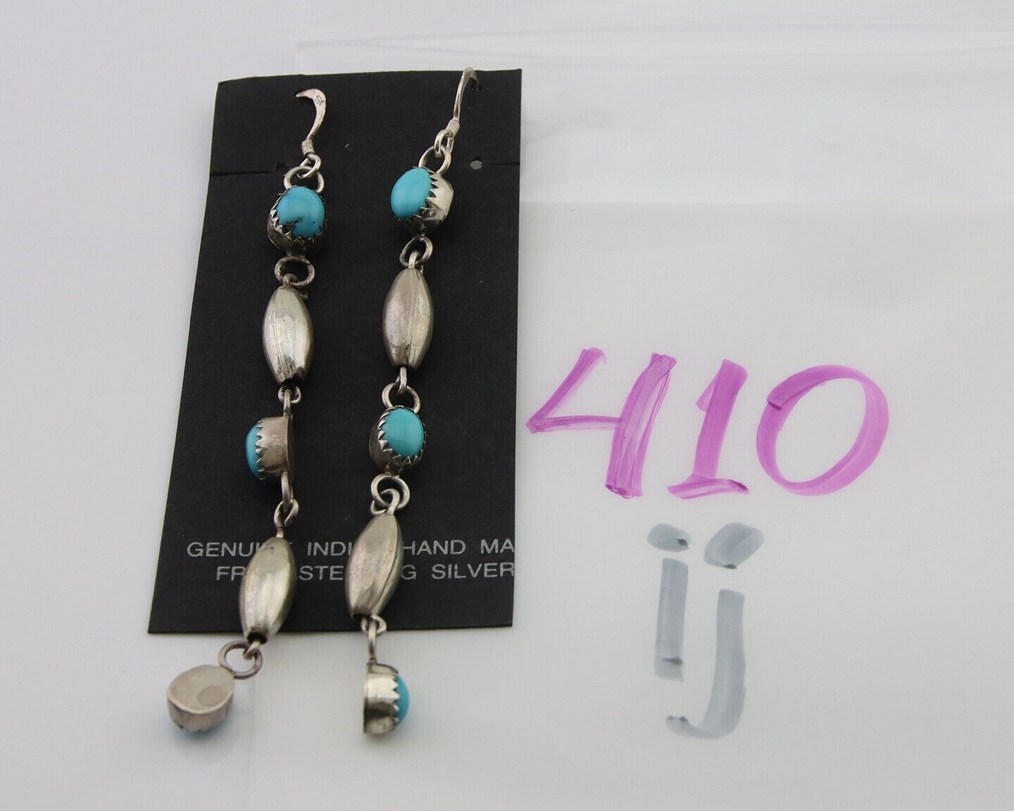 Navajo Earrings 925 Silver Blue Turquoise Native American Artist C.80's