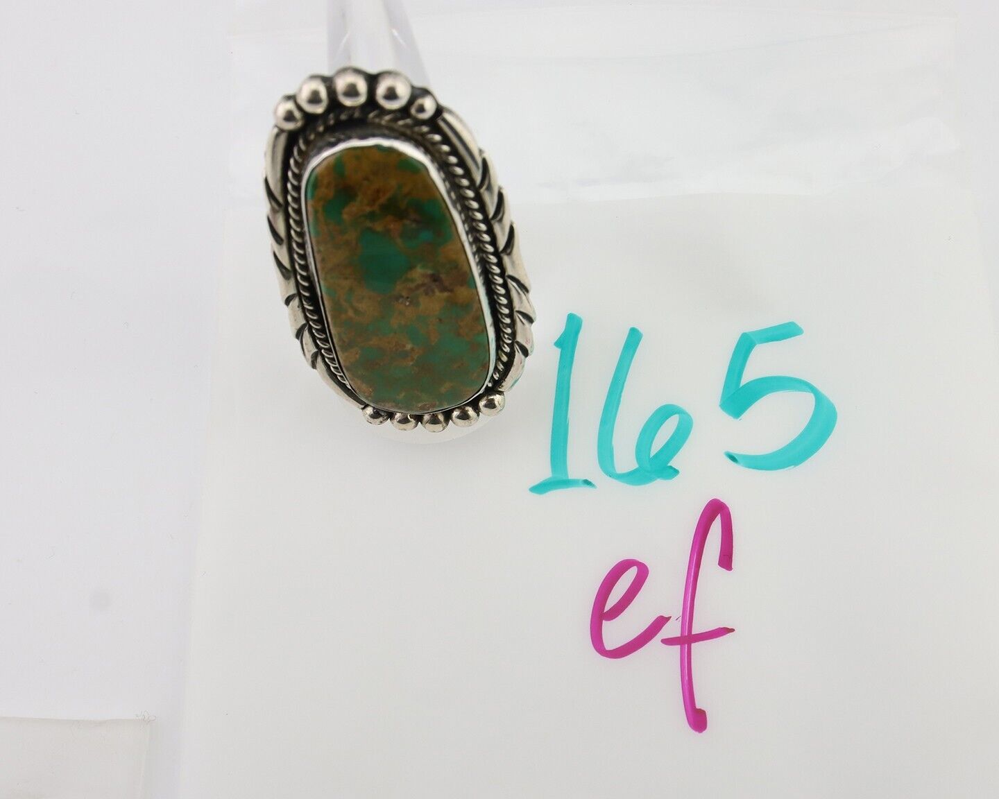 Navajo Fox Turquoise Ring 925 Silver Native American Artist C.80's Size 8.25